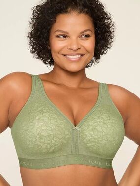Cacique Cotton Lightly Lined No-Wire Bra SZ 42G in Oil Green